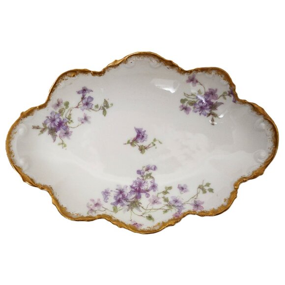 Antique CH Field Haviland Limoges GDA France Purple Floral Scallop S Serv Dish - Picture 2 of 6